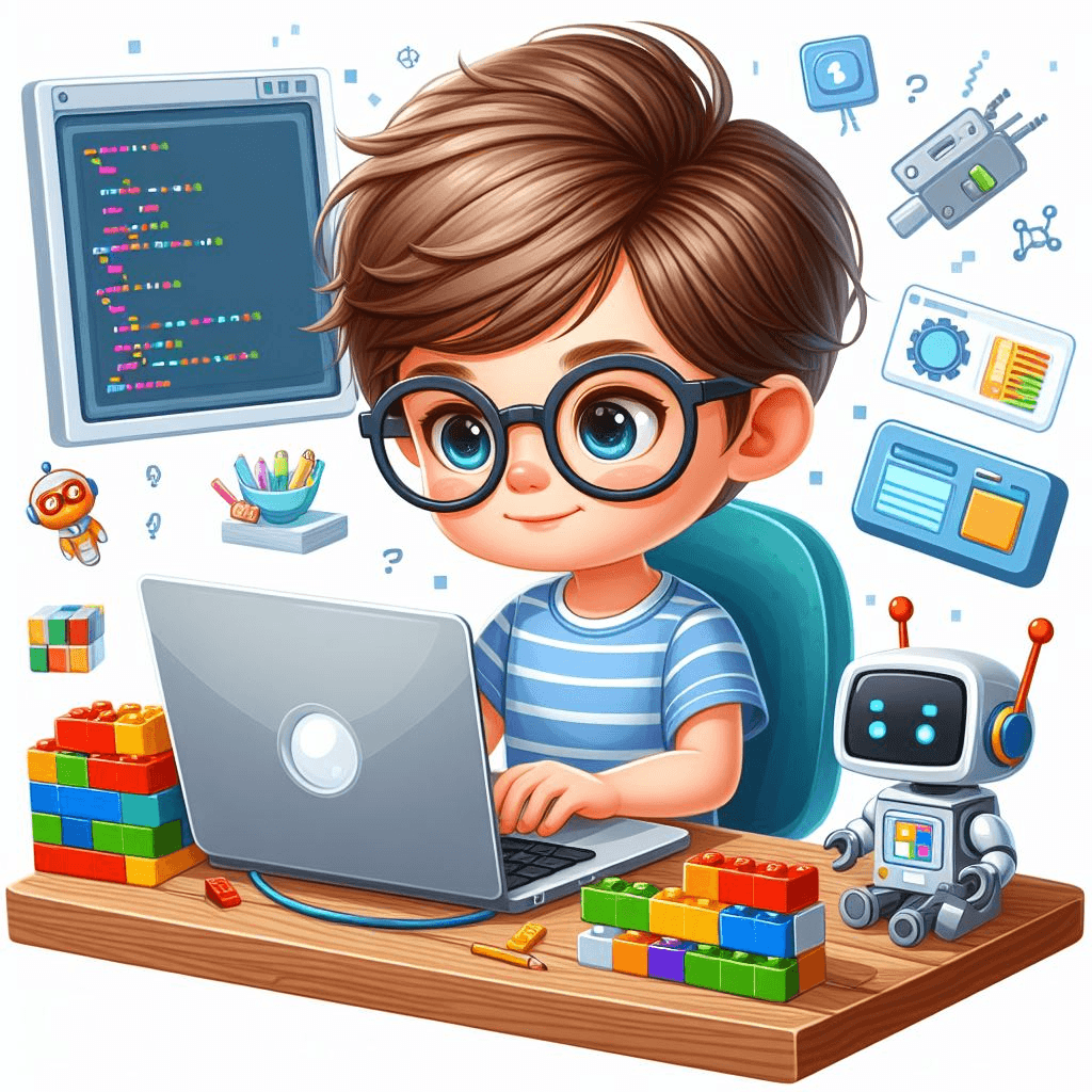 Illustration of a boy coding